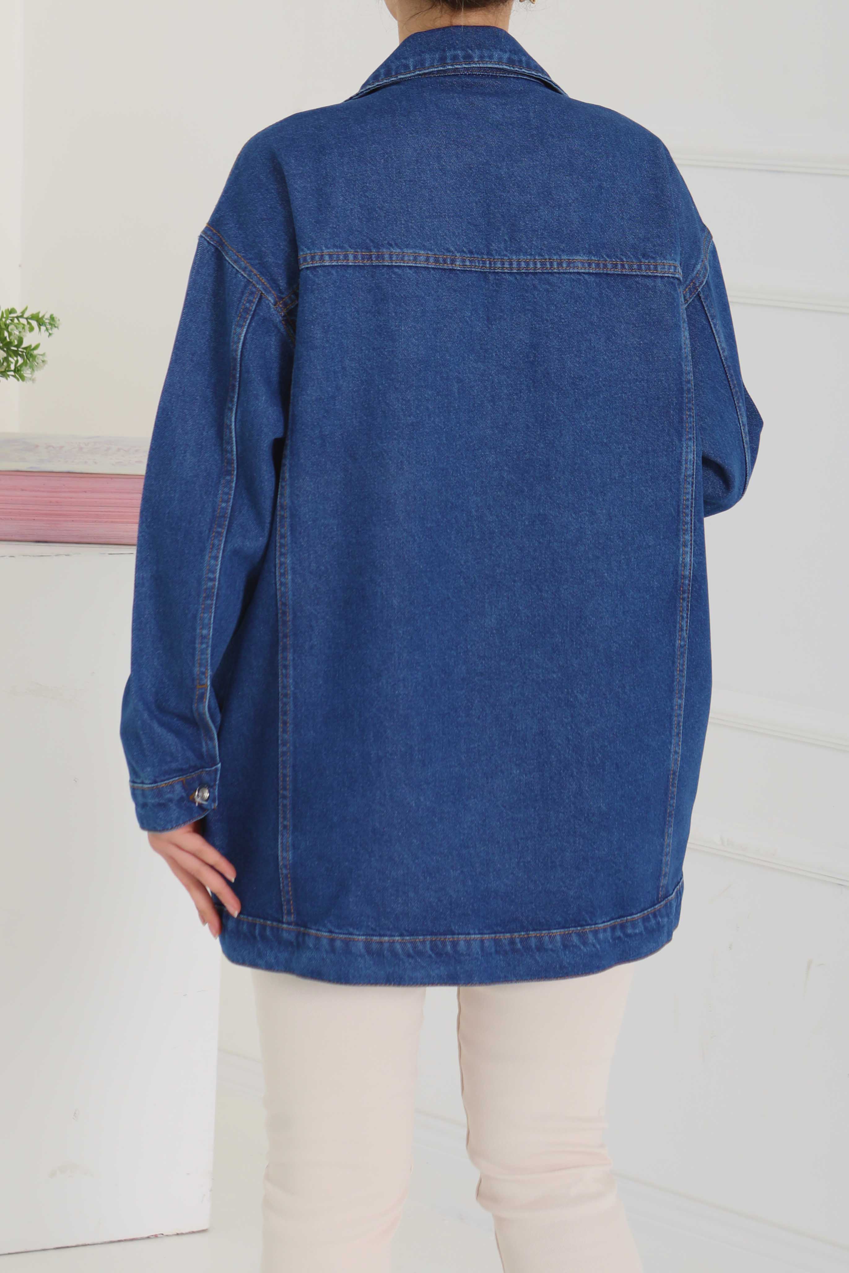 Kadın Oversize Çift Cep Detaylı Kot Ceket - 26589 - 6