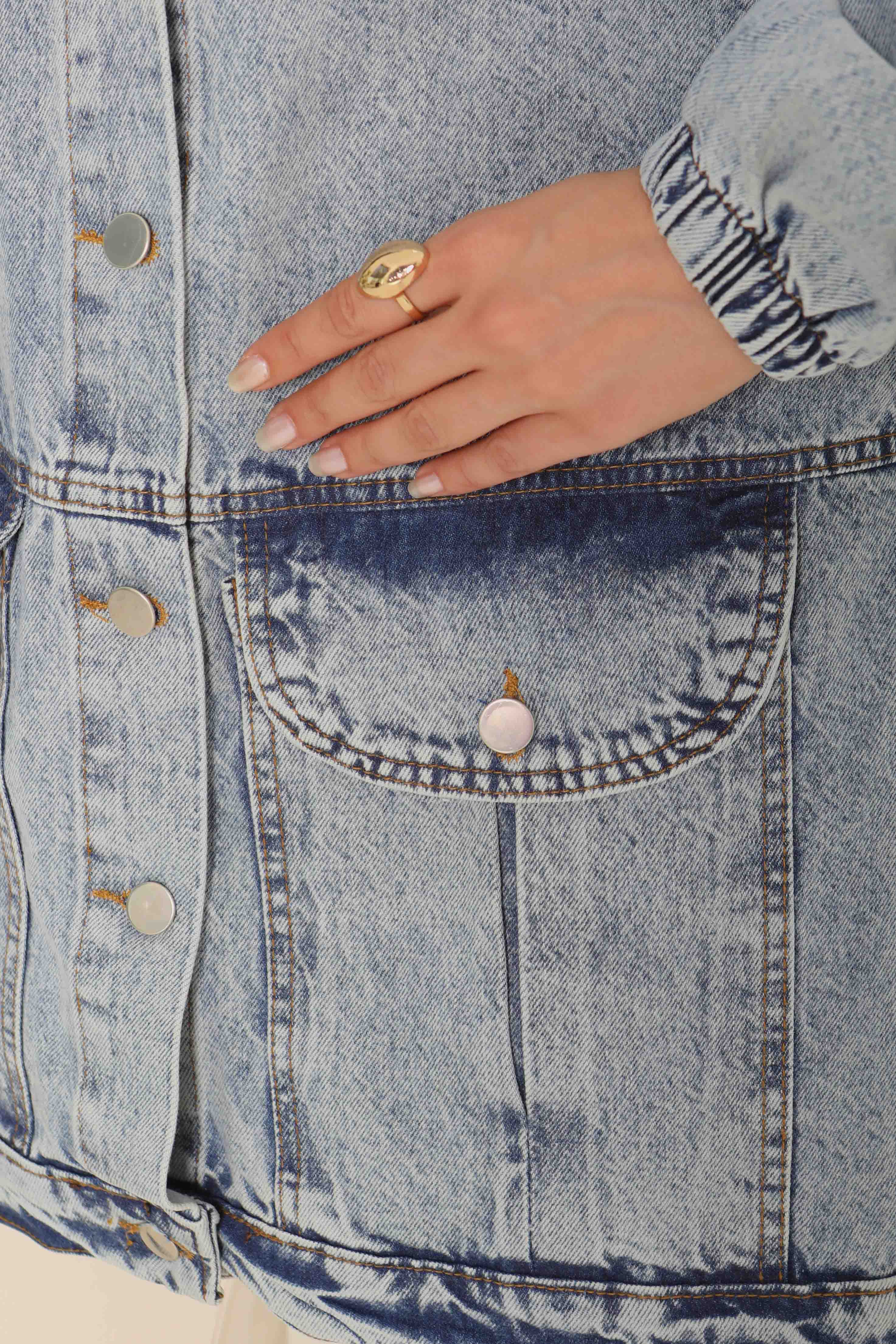 Kadın Oversize Körüklü Cep Kot Ceket - 26578 - 6