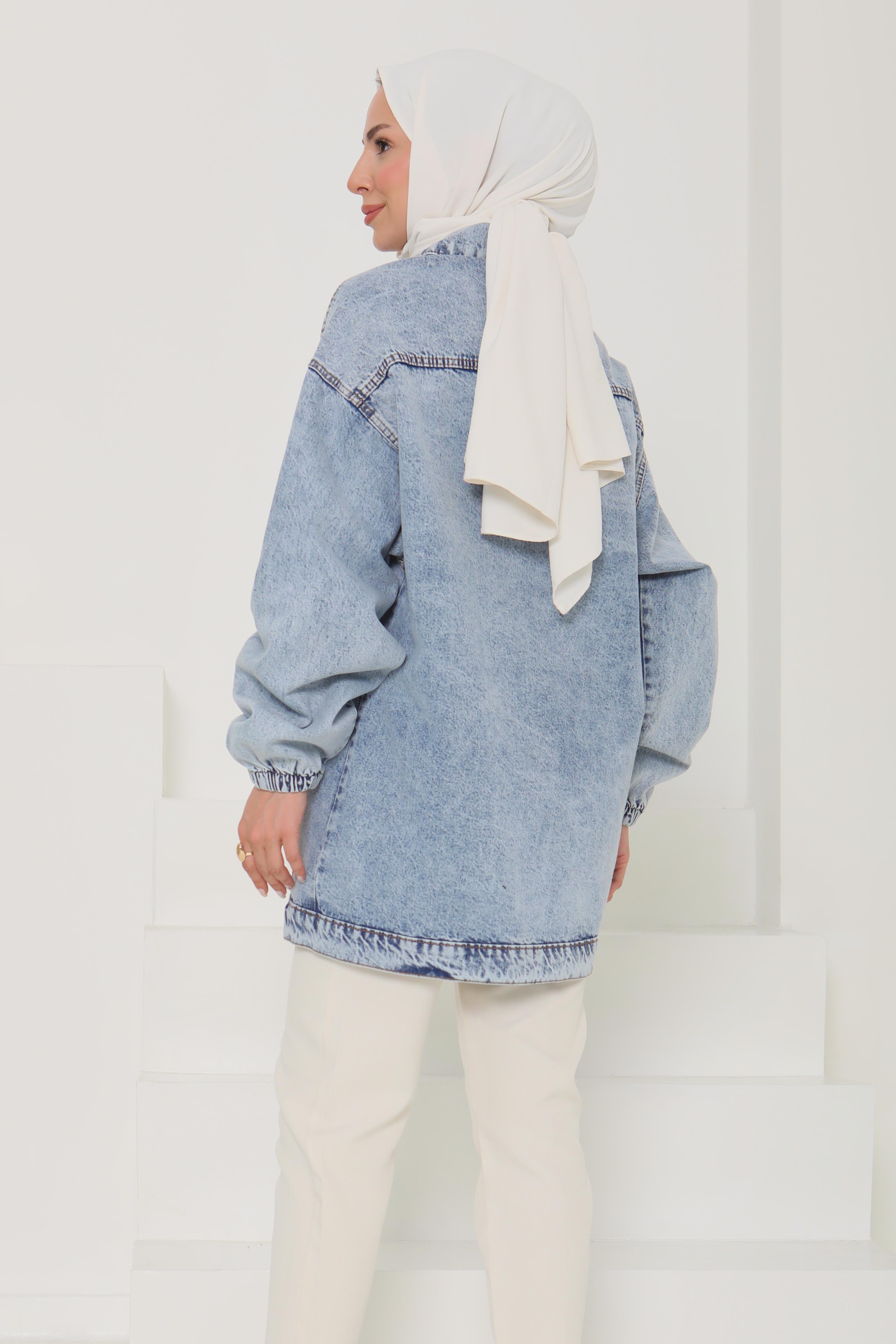 Kadın Oversize Körüklü Cep Kot Ceket - 26578 - 7