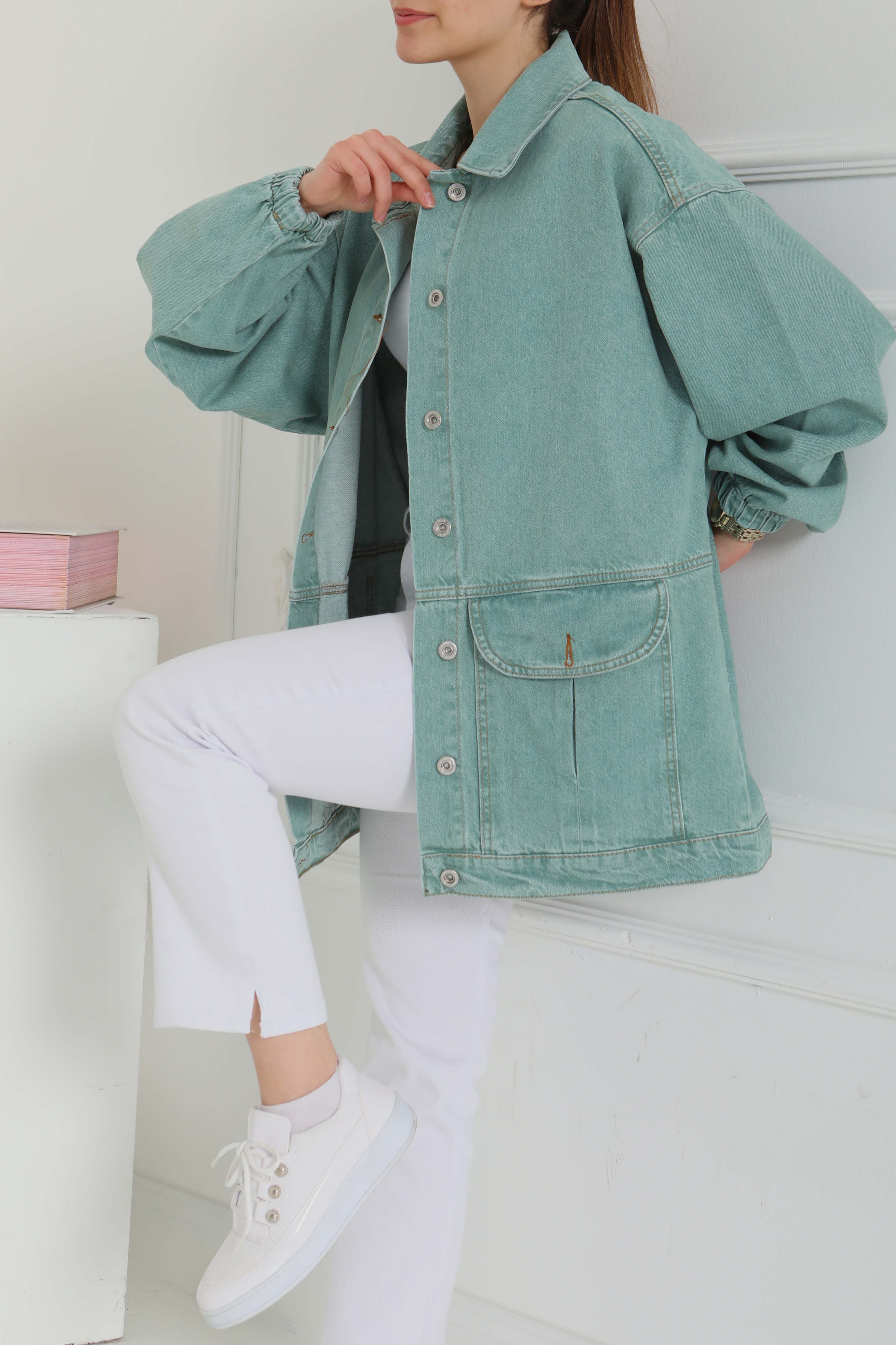 Kadın Oversize Körüklü Cep Kot Ceket - 26578 - 1