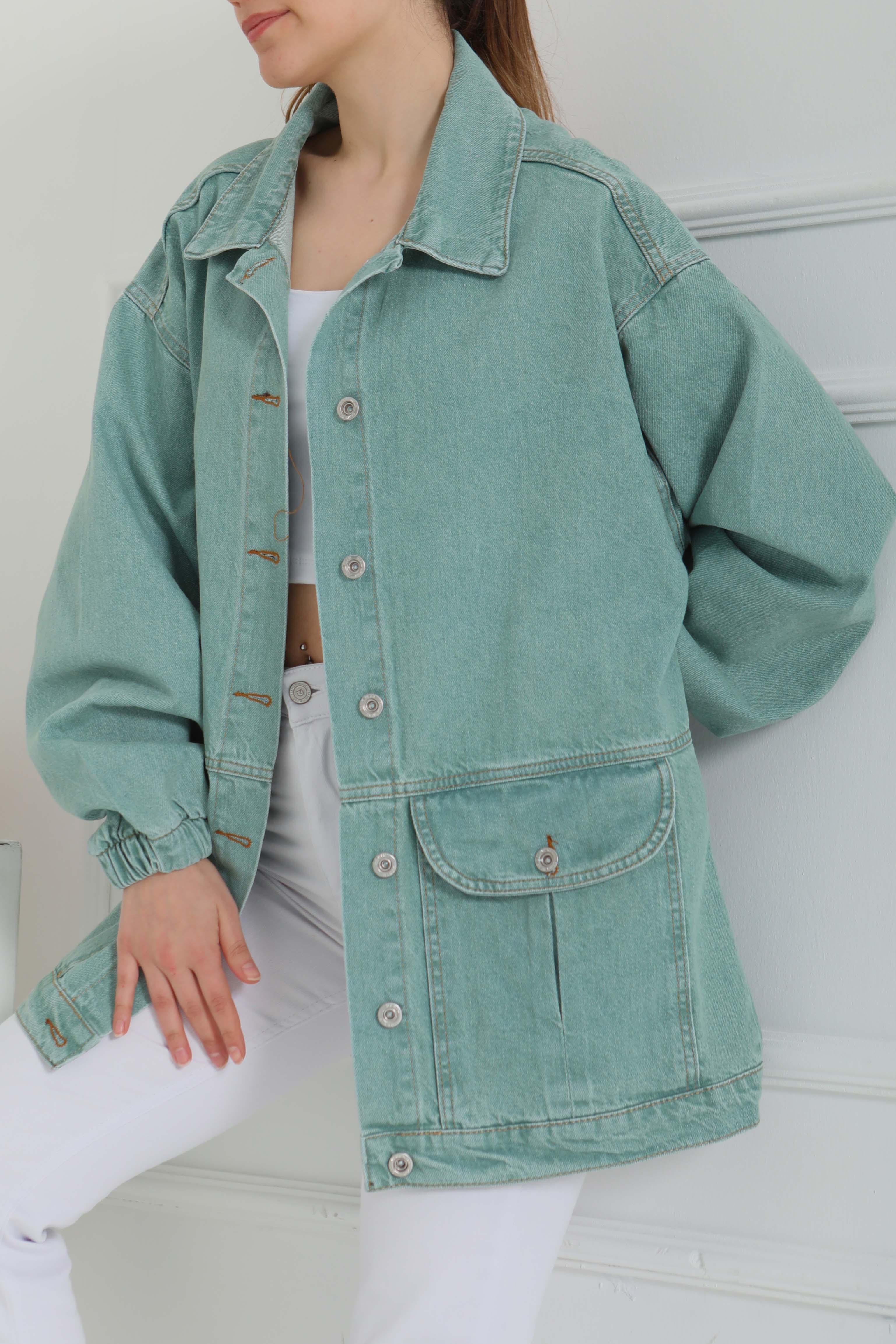 Kadın Oversize Körüklü Cep Kot Ceket - 26578 - 2