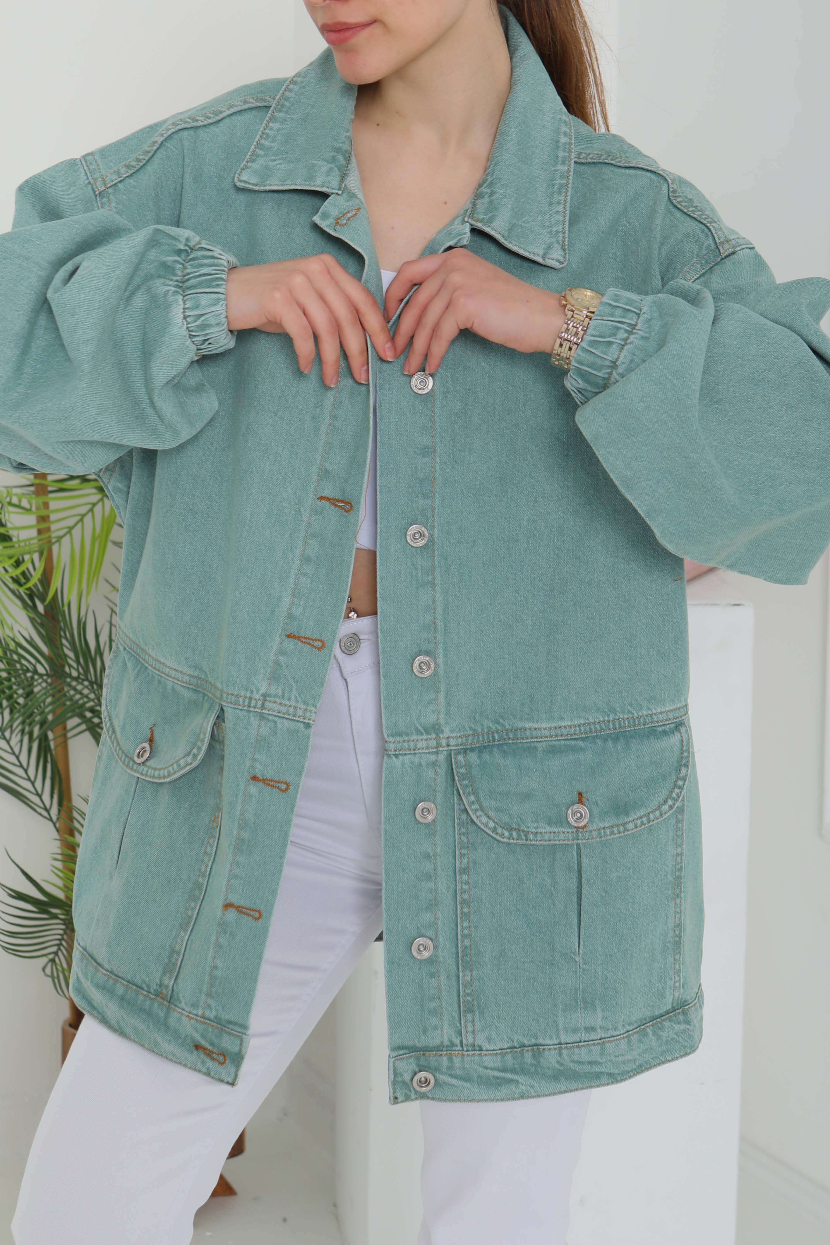 Kadın Oversize Körüklü Cep Kot Ceket - 26578 - 3