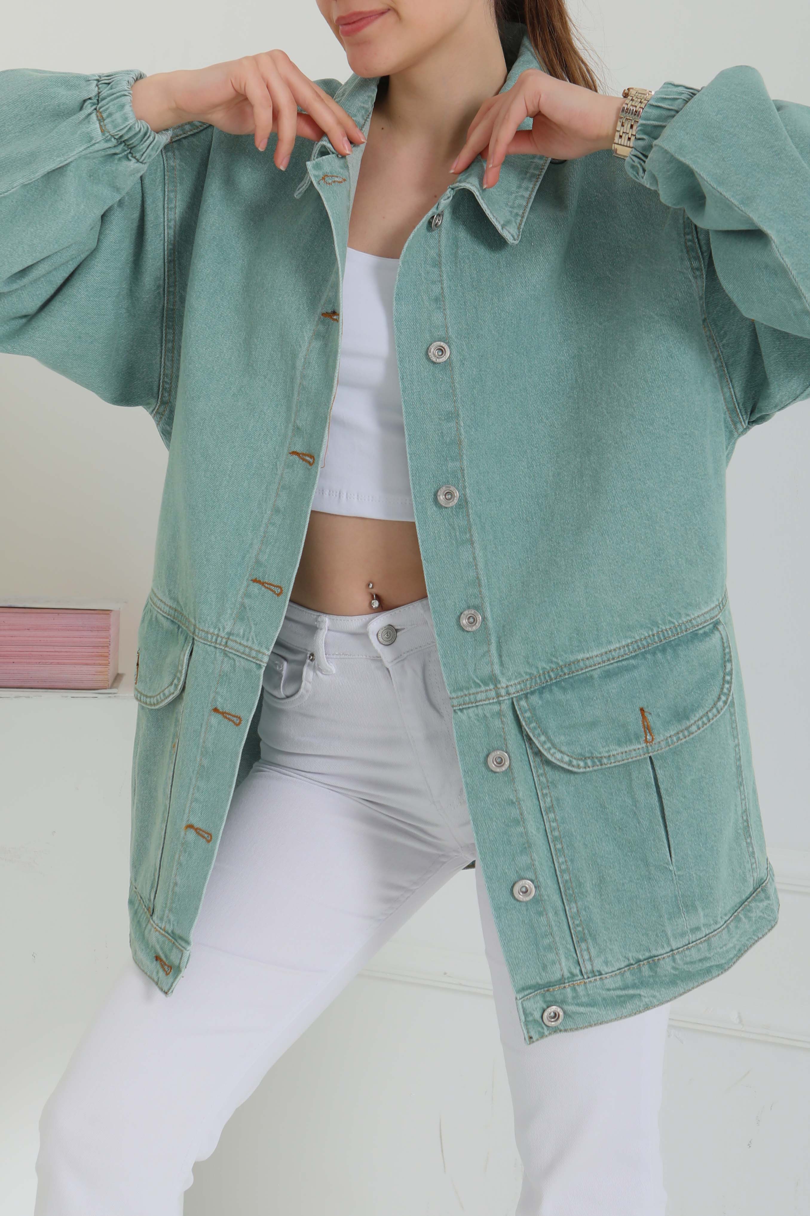 Kadın Oversize Körüklü Cep Kot Ceket - 26578 - 6