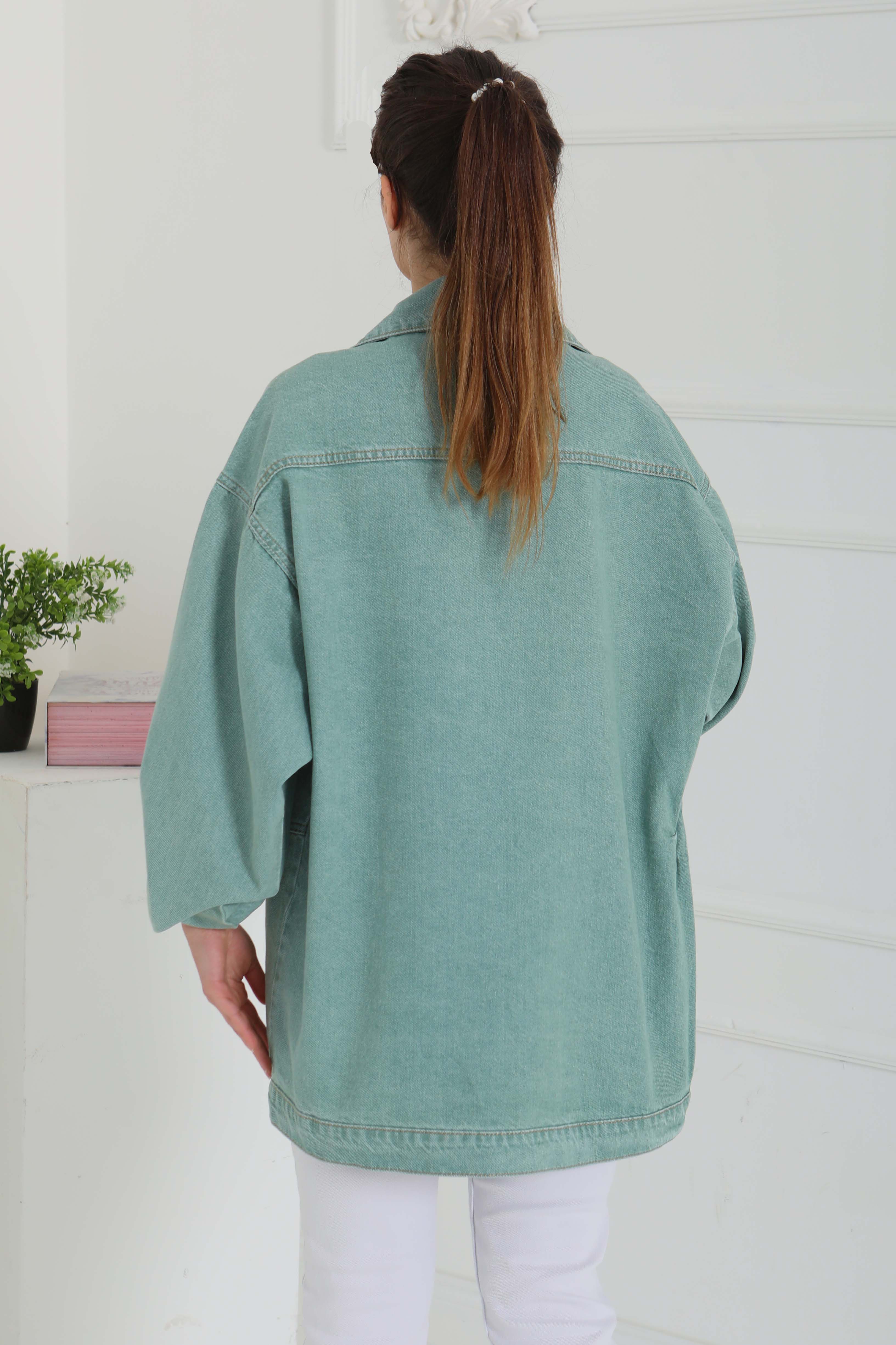 Kadın Oversize Körüklü Cep Kot Ceket - 26578 - 7