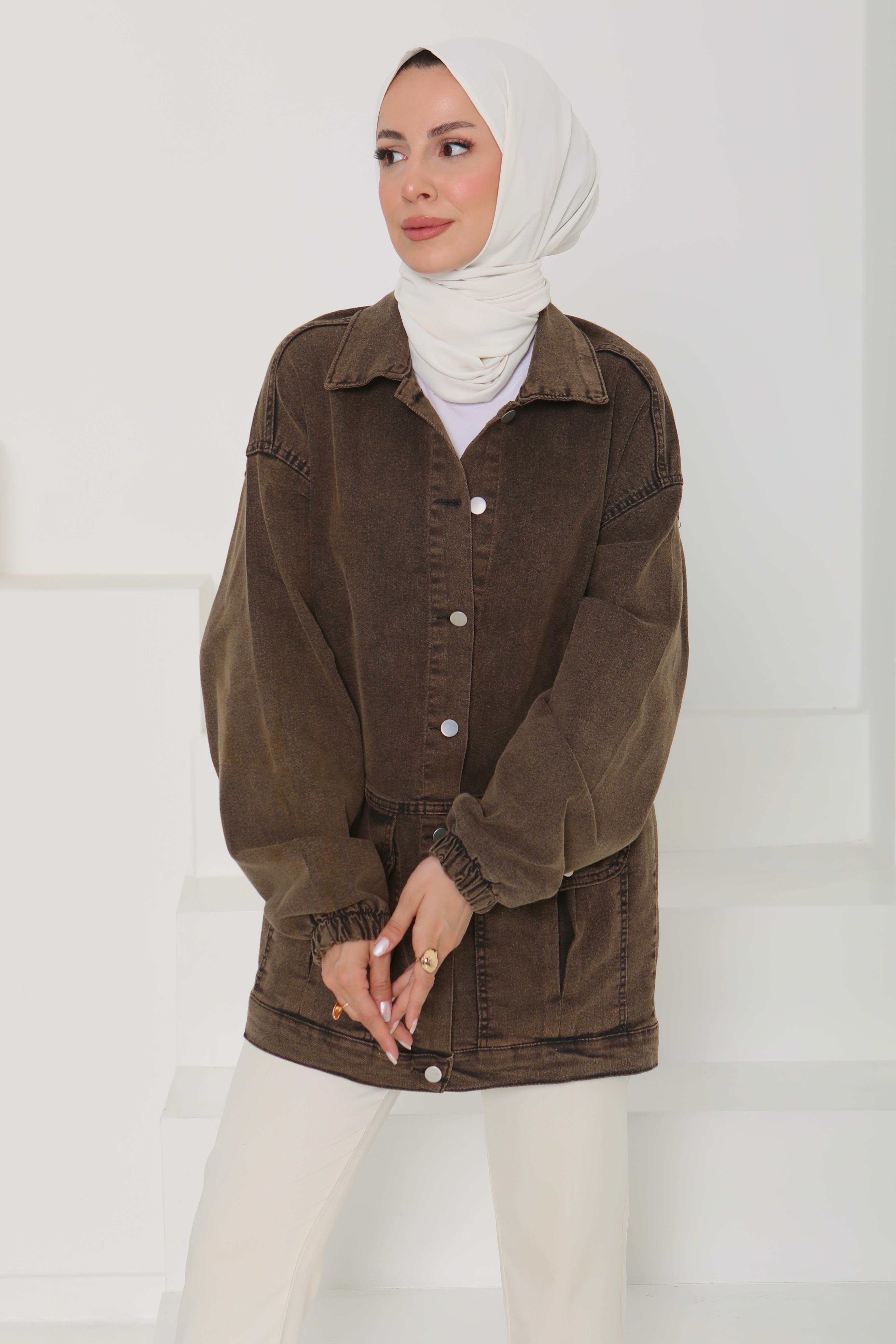Kadın Oversize Körüklü Cep Kot Ceket - 26578 - 3