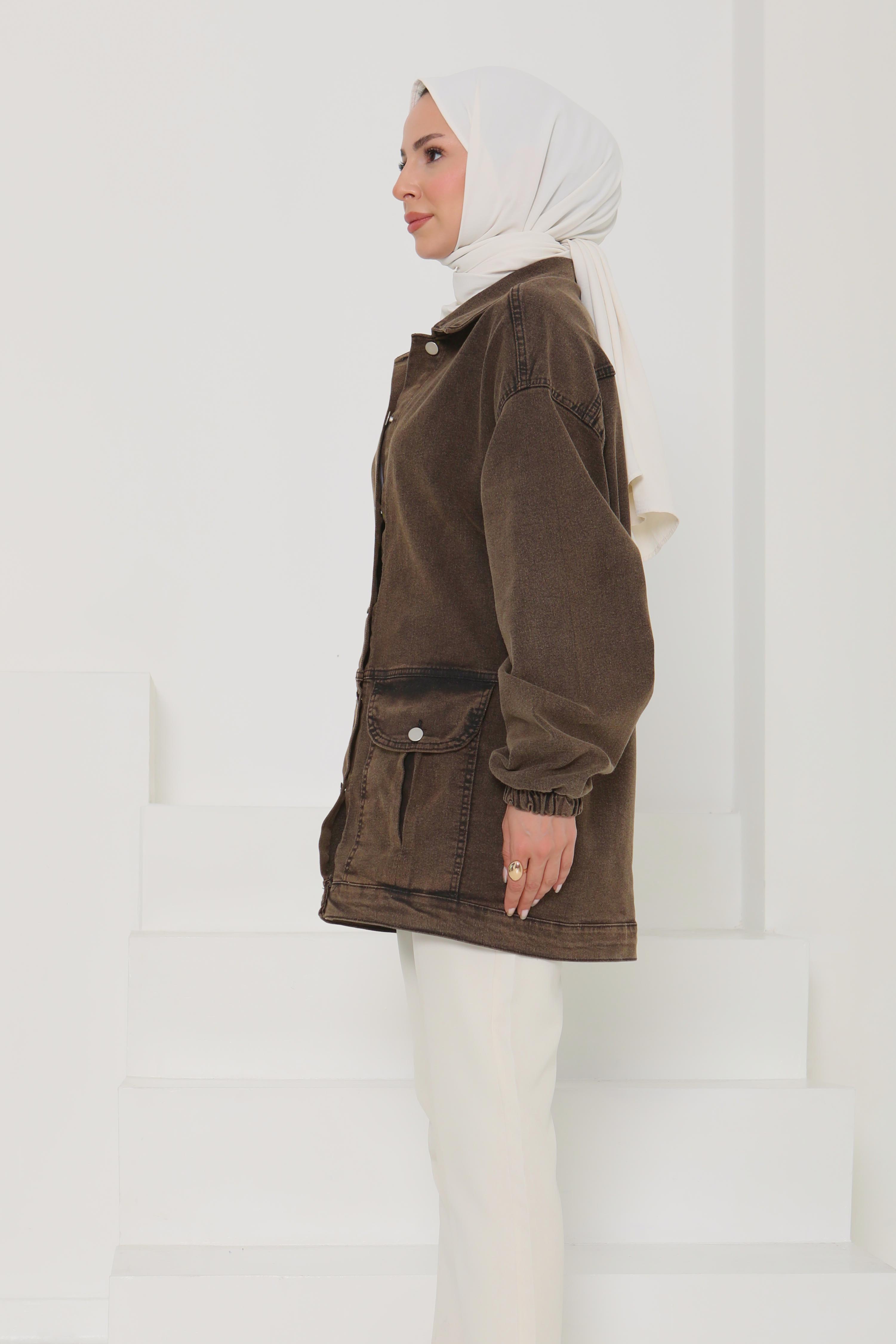 Kadın Oversize Körüklü Cep Kot Ceket - 26578 - 5