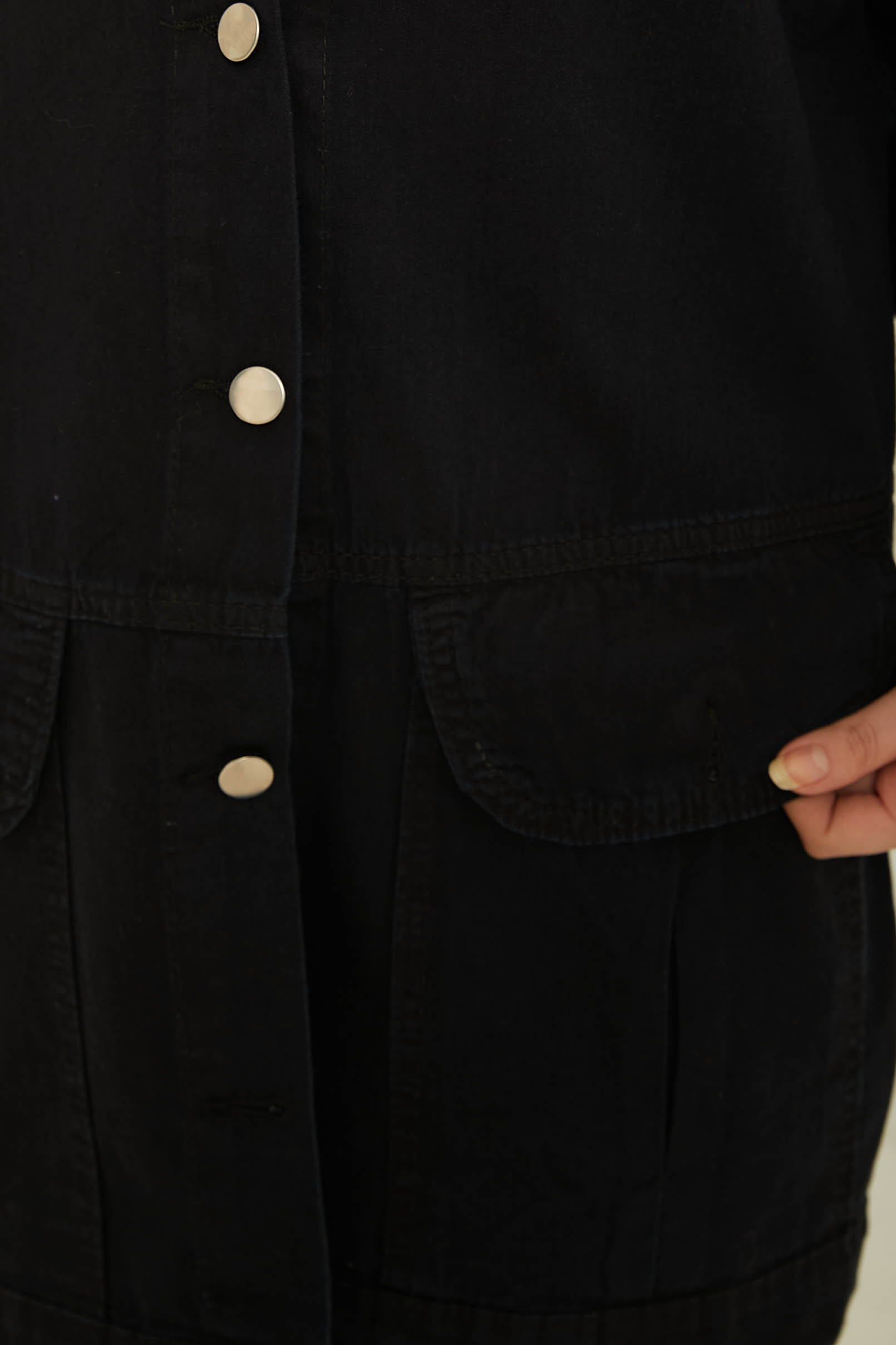 Kadın Oversize Körüklü Cep Kot Ceket Siyah - 26578 - 5