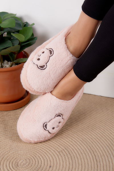Kadın Pembe Peluş Ayıcıklı Ev Terliği - 26296 