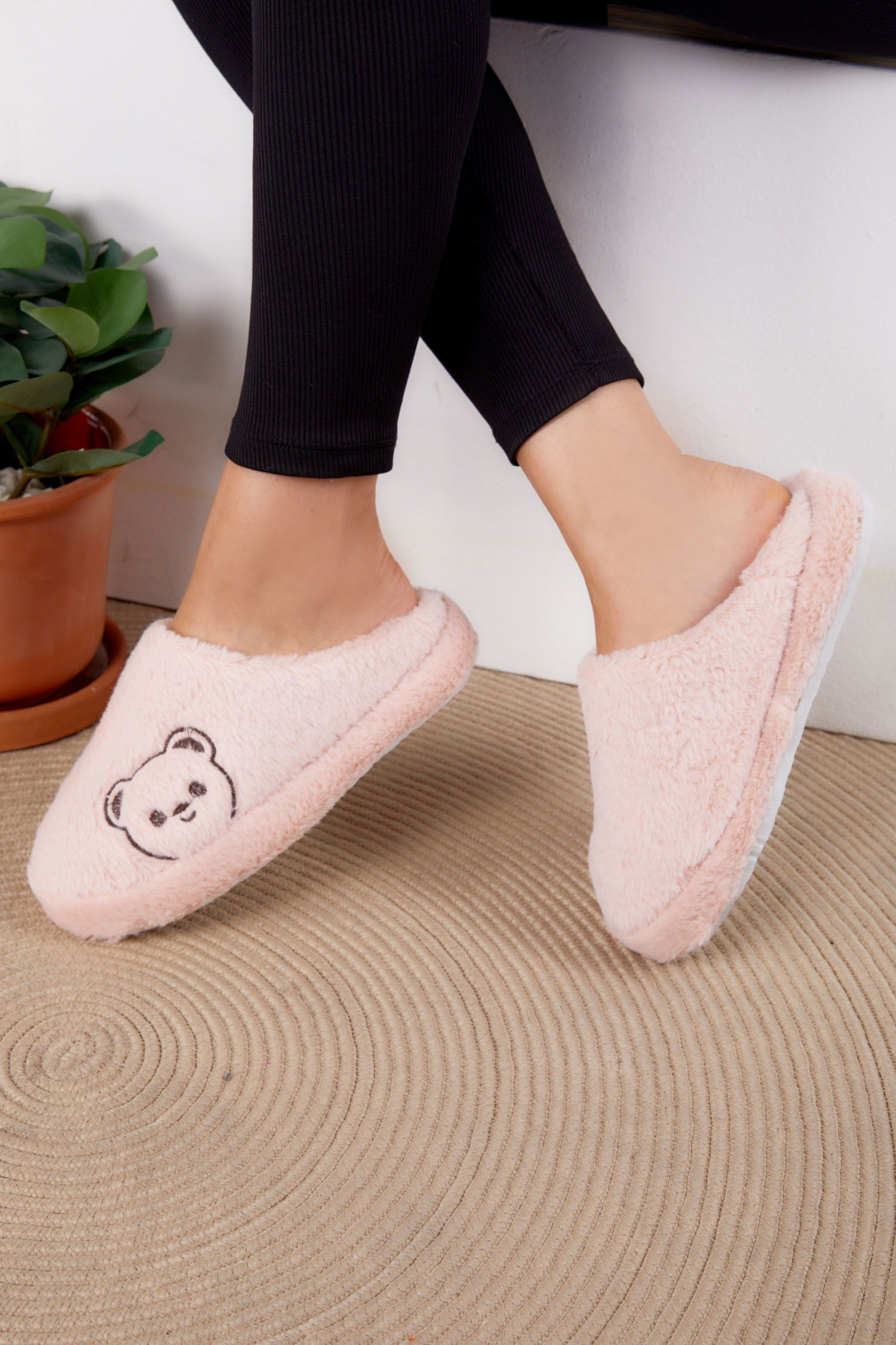 Kadın Pembe Peluş Ayıcıklı Ev Terliği - 26296 - 2