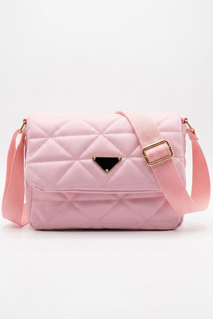 Kadın Pembe Baklava Dikiş Detaylı Suni Deri Çanta - 28737-PEMBE - 1