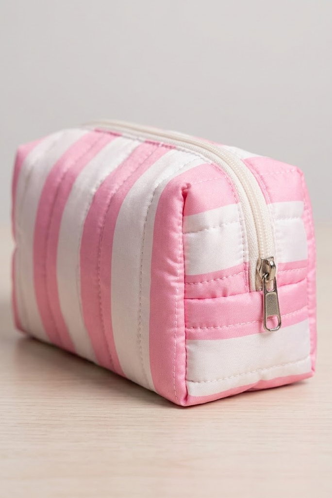 Kadın Pembe Çizgili Cilt Bakım Ve Makyaj Çantası - 28750-PEMBE - 1