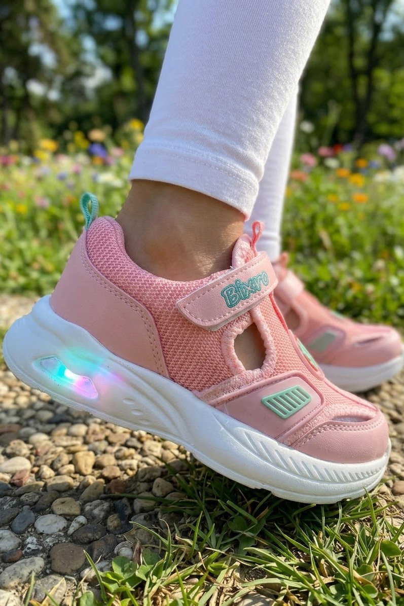 Kadın Pembe Erkek Çocuk Cırtlı Fileli Sandalet - 28582-PEMBE - 2