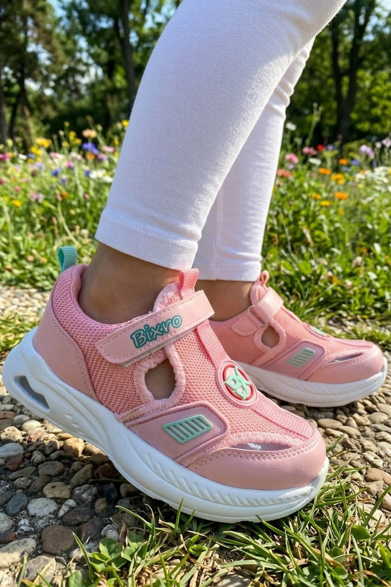 Kadın Pembe Erkek Çocuk Cırtlı Fileli Sandalet - 28582-PEMBE - 3