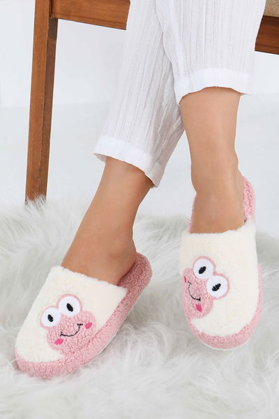 Kadın Pembe Kurbağa İşlemeli Ev Terliği - 27779-PEMBE 