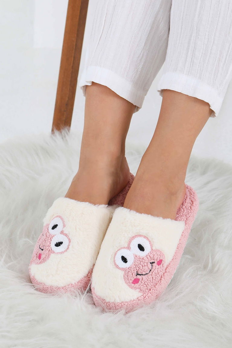 Kadın Pembe Kurbağa İşlemeli Ev Terliği - 27779-PEMBE - TOFİSA