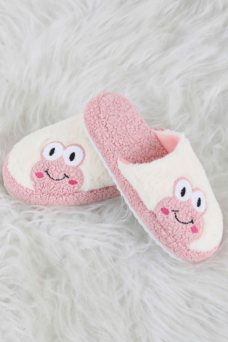 Kadın Pembe Kurbağa İşlemeli Ev Terliği - 27779-PEMBE - TOFİSA