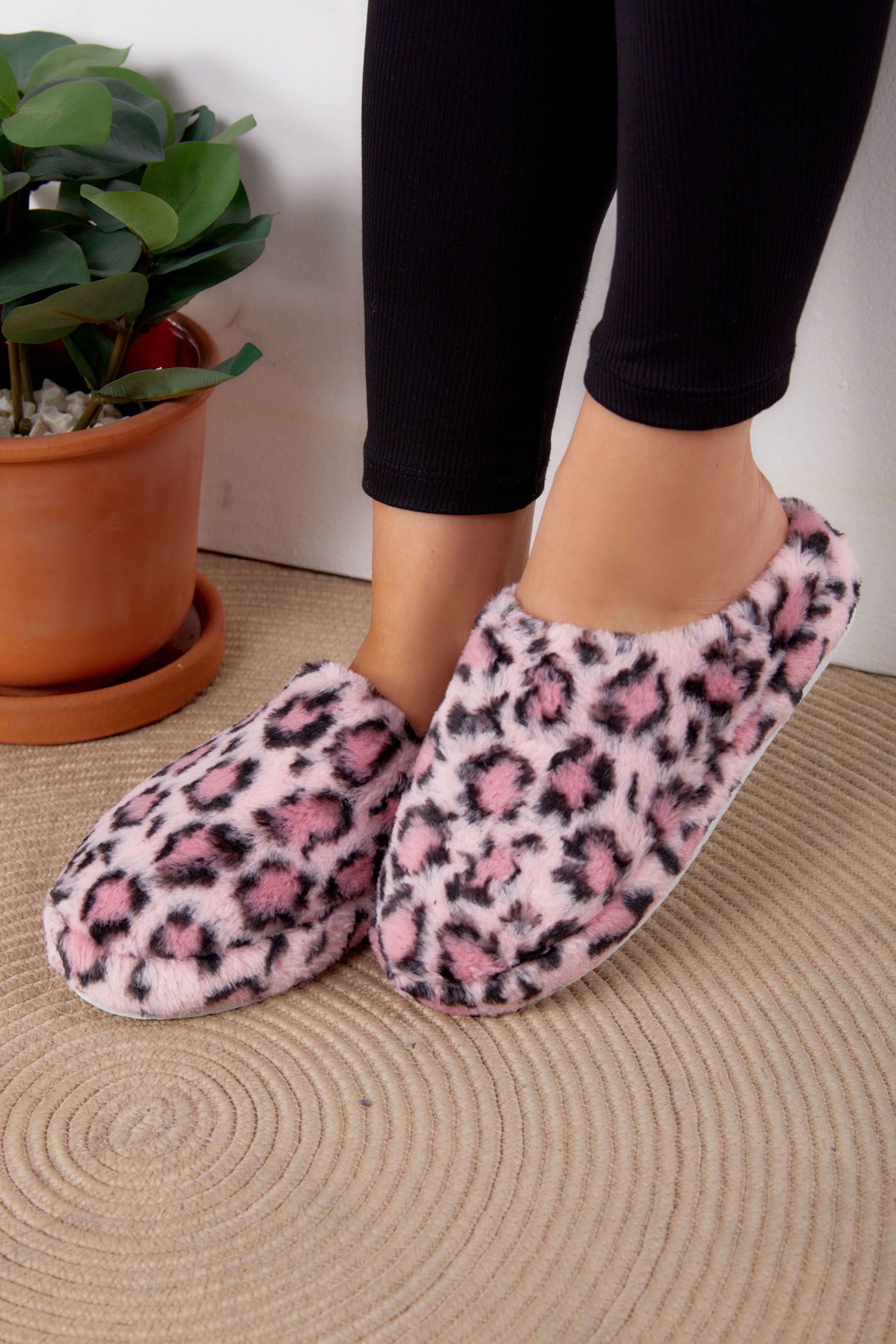 Kadın Pembe Leopar Desenli Ev Terliği - 26293 - 3