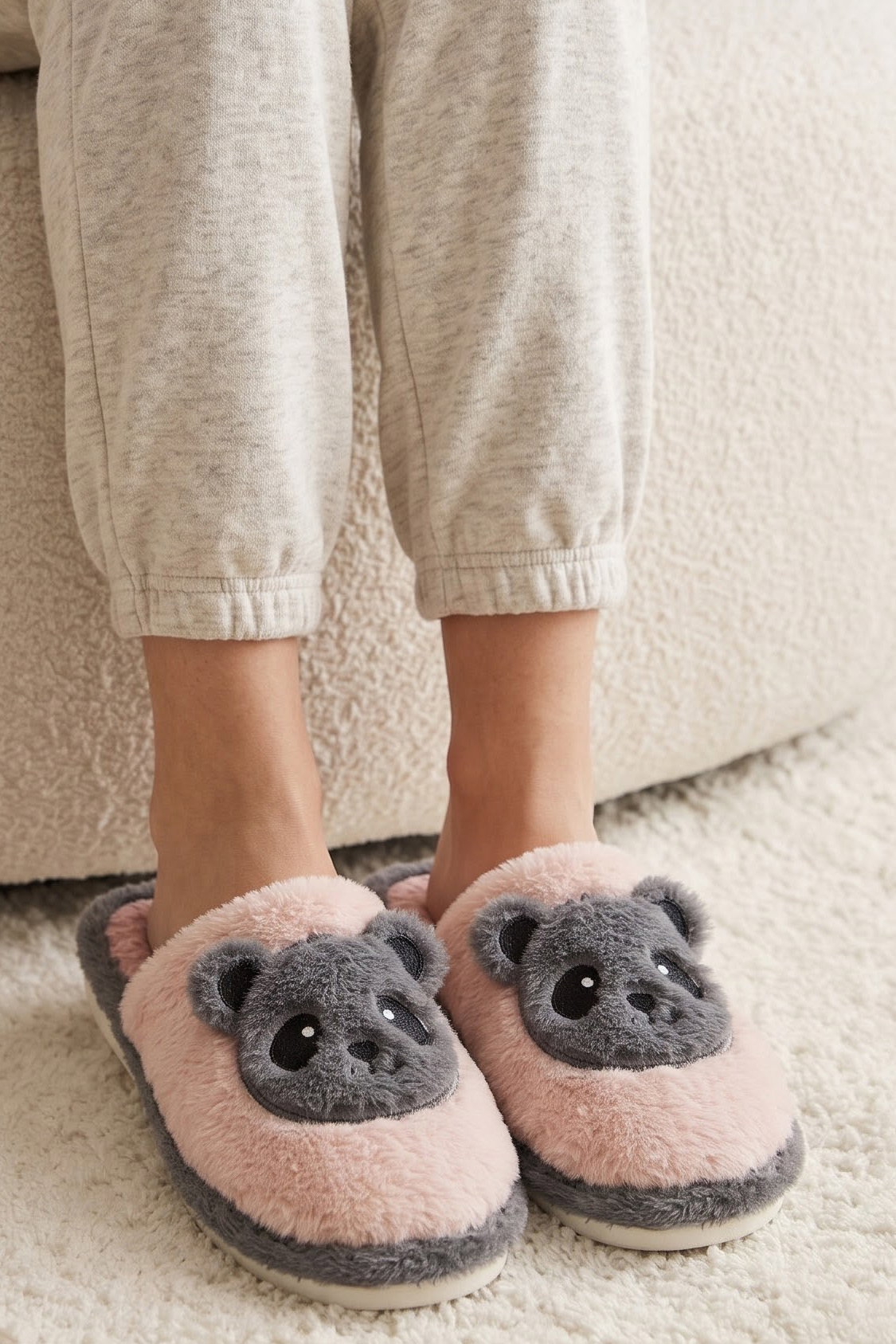Kadın Pembe Panda Nakışlı Ev Terliği - 29335-PEMBE - 2