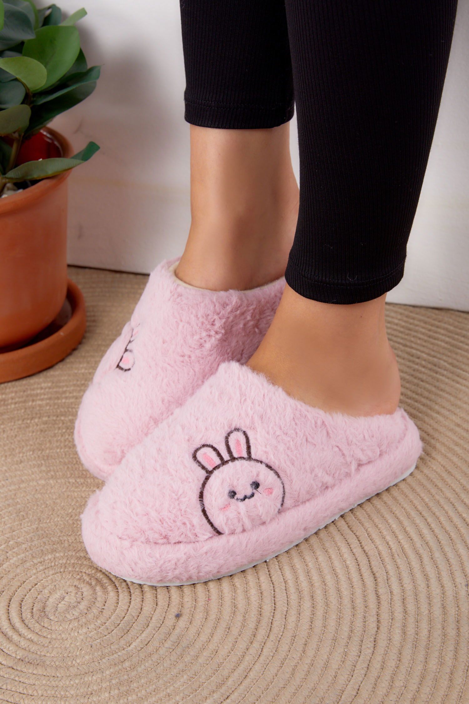 Kadın Pembe Peluş Tavşanlı Ev Terliği - 26295 - 3