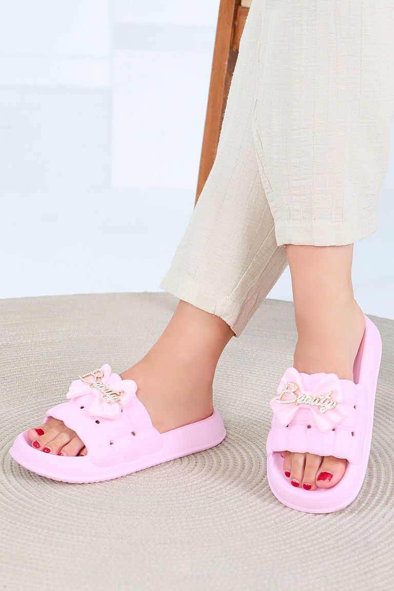 Kadın Pembe Tokalı Terlik - 27564 - TOFİSA