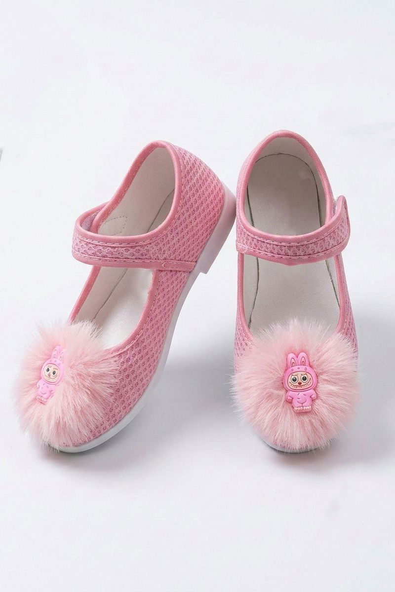 Kadın Pudra Tüy Detaylı Cırtlı Babet - 28303-PUDRA - 1