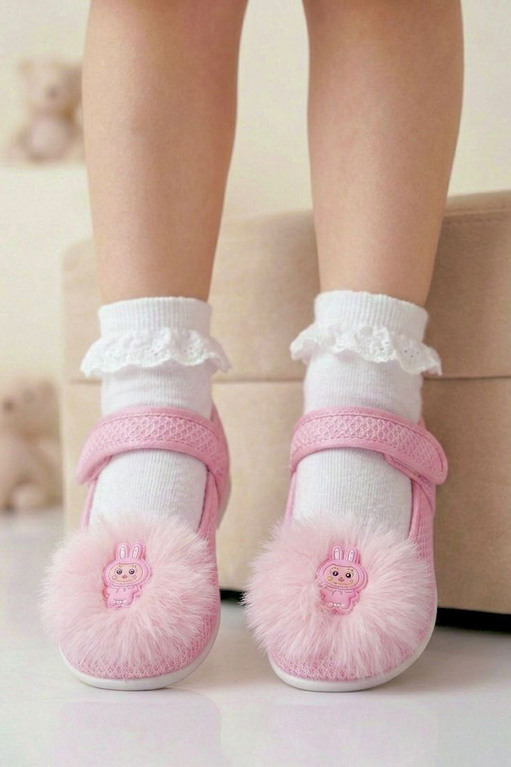 Kadın Pudra Tüy Detaylı Cırtlı Babet - 28303-PUDRA - 2