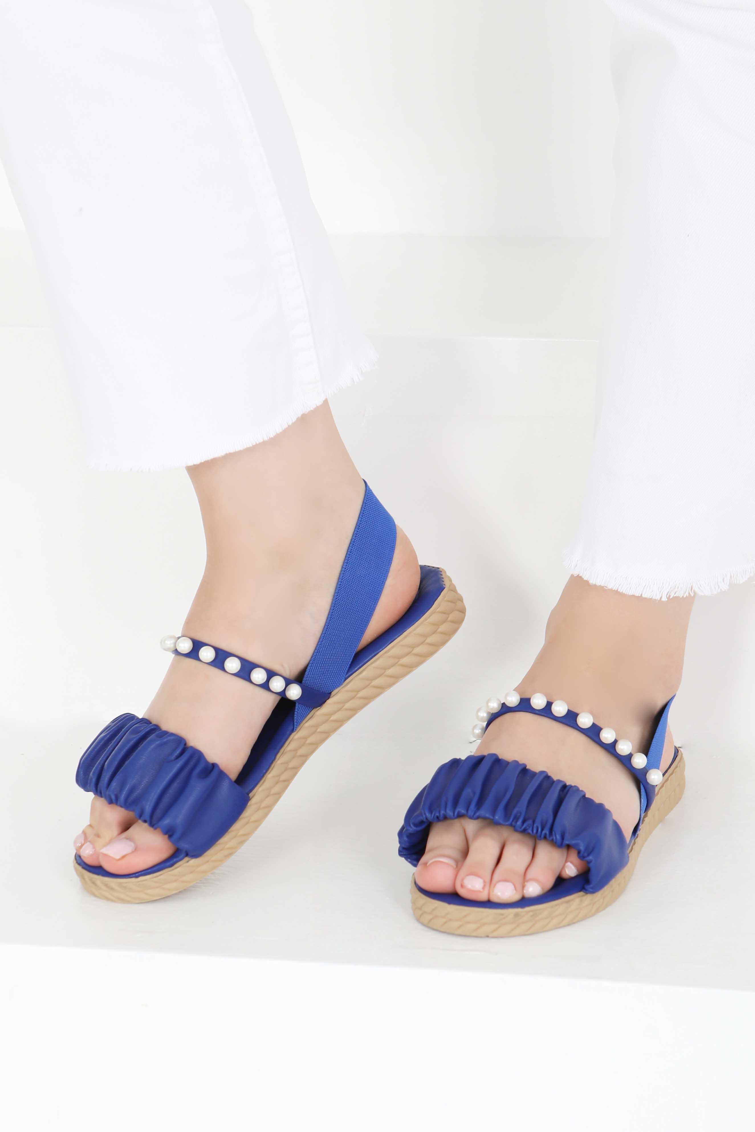 Kadın Saks İncili Sandalet - 27404 - 2