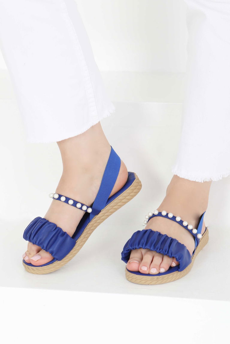 Kadın Saks İncili Sandalet - 27404 - TOFİSA