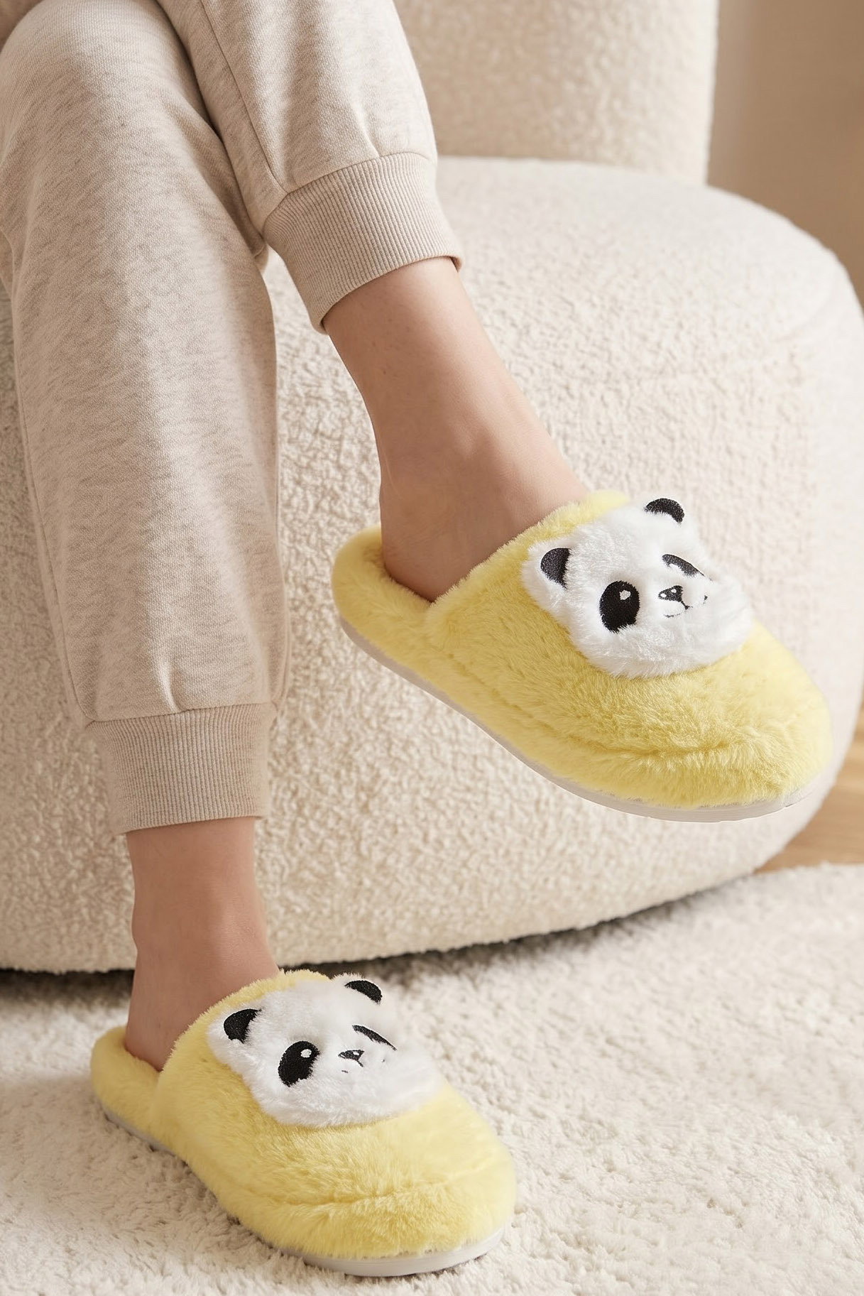 Kadın Sari Panda Nakışlı Ev Terliği - 29335-SARI - 2