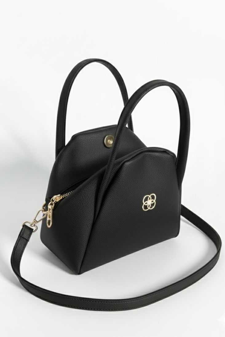 Kadın Siyah Armalı Suni Deri Çanta - 28143-SIYAH - TOFİSA