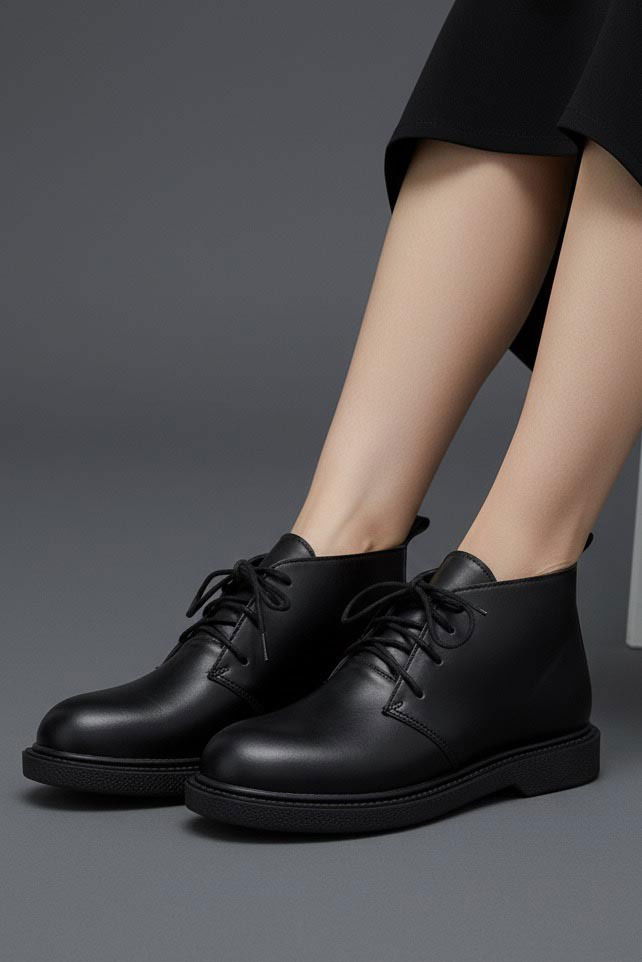 Kadın Siyah Bağcıklı Yarım Cilt Rugan Bot - 27907-SIYAH - 3