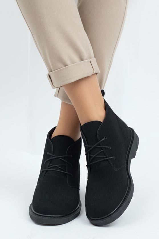 Kadın Siyah Bağcıklı Yarım Süet Bot - 27906-SIYAH - 2