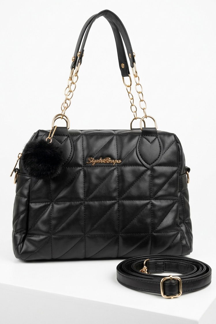 Kadın Siyah Baklava Dikiş Detaylı Suni Deri Çanta - 28333-SIYAH - 1