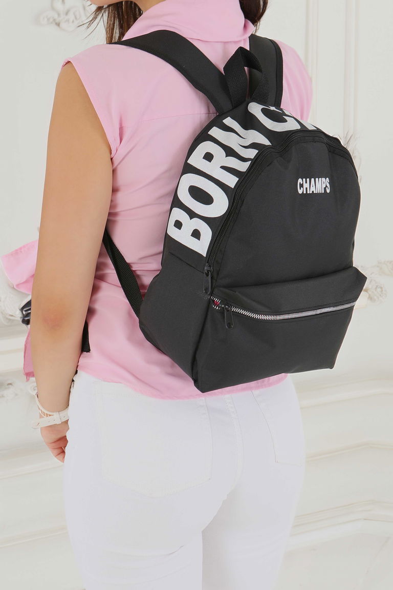 Kadın Siyah Baskılı Sırt Çantası - 27513 - TOFİSA