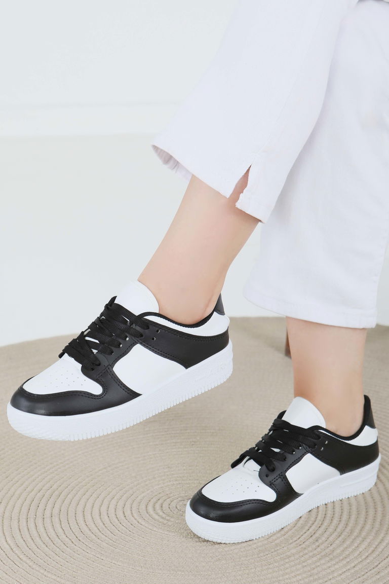 Kadın Siyah Beyaz AİR Spor Ayakkabı - 27477 - TOFİSA