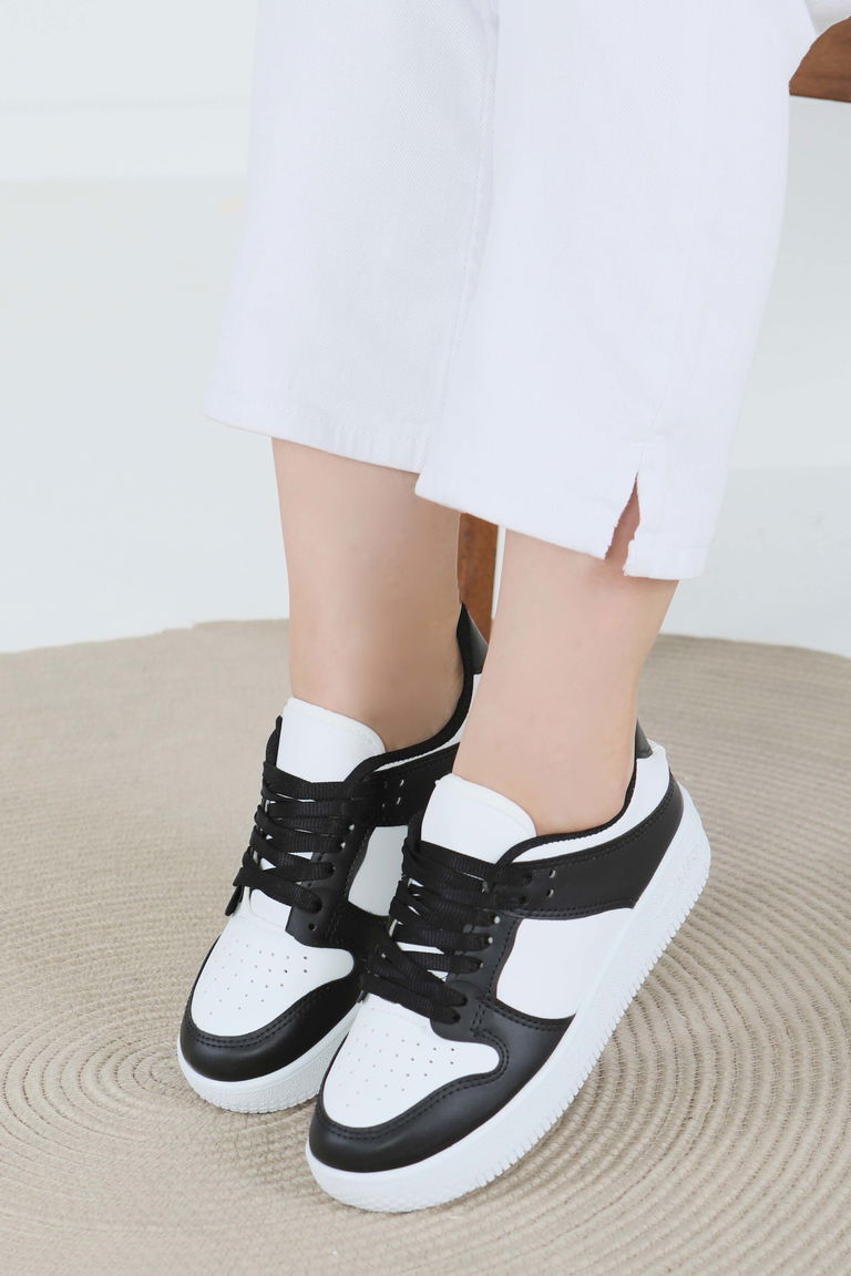 Kadın Siyah Beyaz AİR Spor Ayakkabı - 27477 - TOFİSA