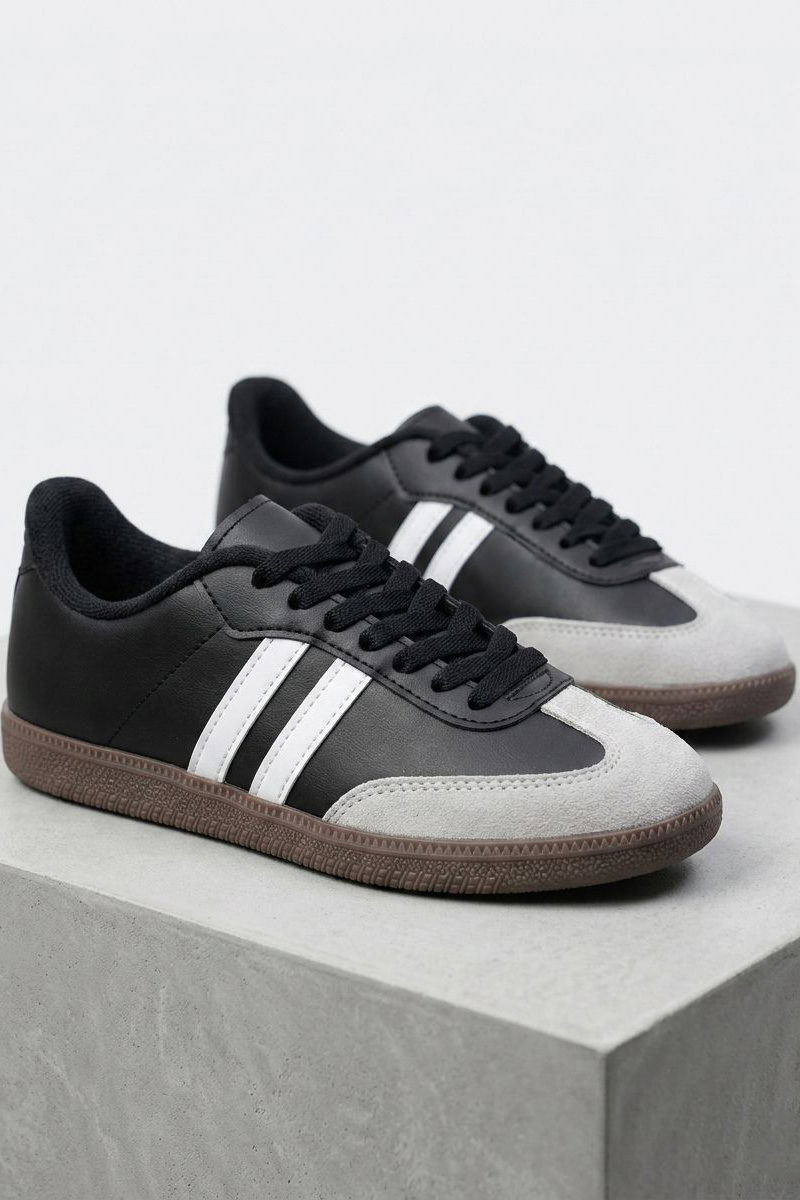 Kadın Siyah Beyaz Süet Detatlı Spor Ayakkabı - 28105-SIYAH-BEYAZ - 1