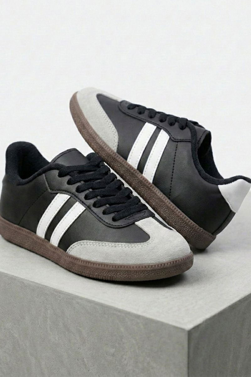 Kadın Siyah Beyaz Süet Detatlı Spor Ayakkabı - 28105-SIYAH-BEYAZ - 2