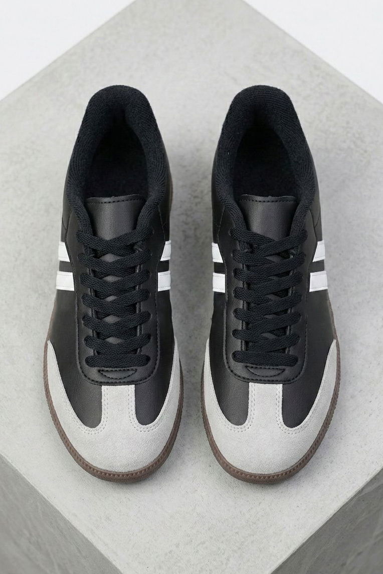 Kadın Siyah Beyaz Süet Detatlı Spor Ayakkabı - 28105-SIYAH-BEYAZ - 3