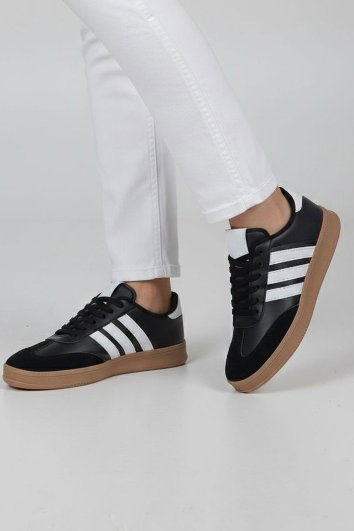 Kadın Siyah Beyaz Süet Detatlı Spor Ayakkabı - 28106-SIYAH-BEYAZ - 2