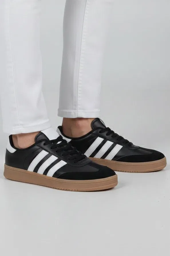 Kadın Siyah Beyaz Süet Detatlı Spor Ayakkabı - 28106-SIYAH-BEYAZ - TOFİSA