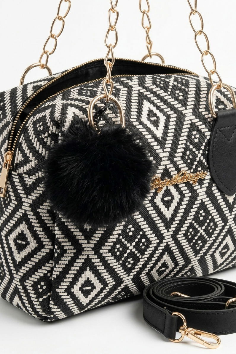 Kadın Siyah Beyaz Suni Deri Çapraz Çanta - 28334-SIYAH-BEYAZ - 2