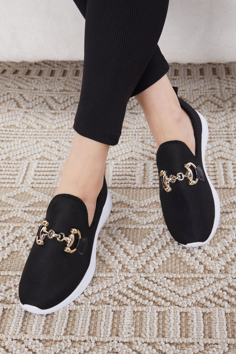 Kadın Siyah Beyaz Tokalı File Spor Ayakkabı - 27093 - TOFİSA