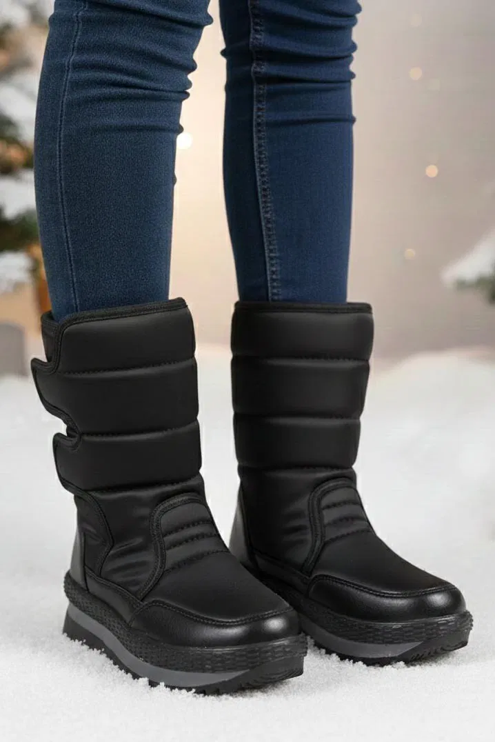 Kadın Siyah Cırt Cırt Detaylı Çizme - 28119-SIYAH - TOFİSA