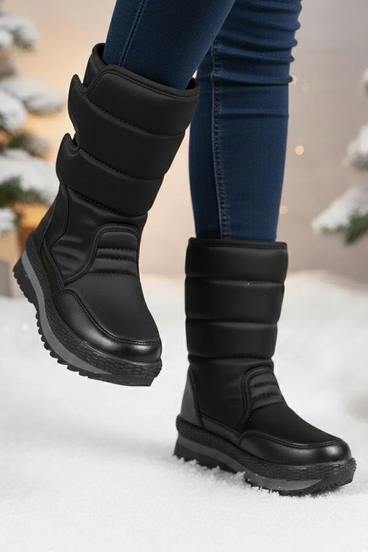 Kadın Siyah Cırt Cırt Detaylı Çizme - 28119-SIYAH - TOFİSA