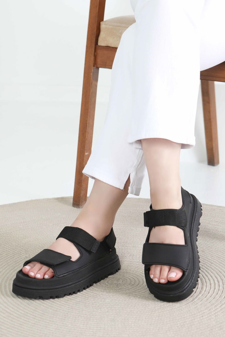 Kadın Siyah Cırt Cırtlı Sandelet - 27419 - TOFİSA