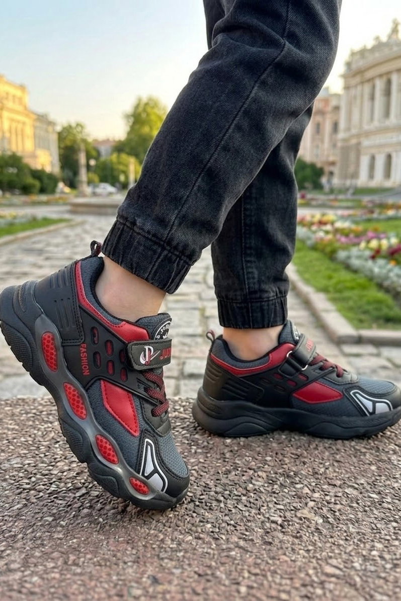 Kadın Siyah Cırtlı Erkek Çocuk Spor Ayakkabı - 28588-SIYAH - 2