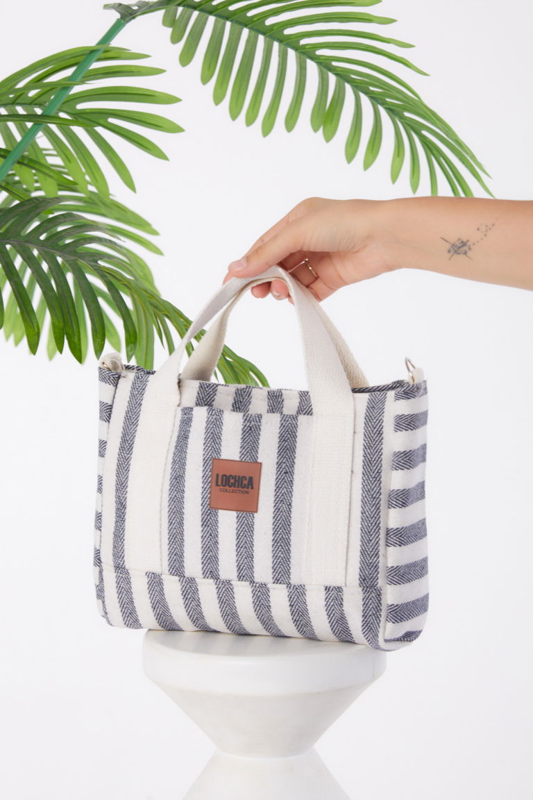 Kadın Siyah ÇİZGİLİ ÇANTA - 25969 - TOFİSA