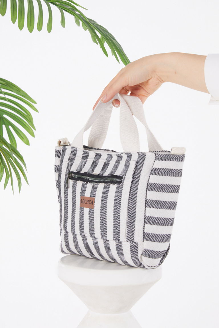 Kadın Siyah Çizgili Mini Çanta - 25403 - TOFİSA