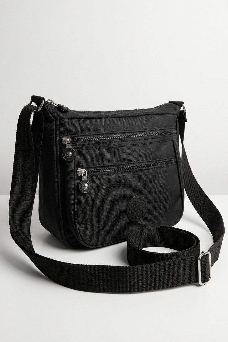 Kadın Siyah Çok Cepli Armalı Paraşüt Çanta - 28397-SIYAH - 1